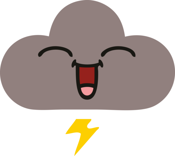 Bir insan tarafından çizilmiş bir fırtına bulutunun düz renkli retro karikatürü