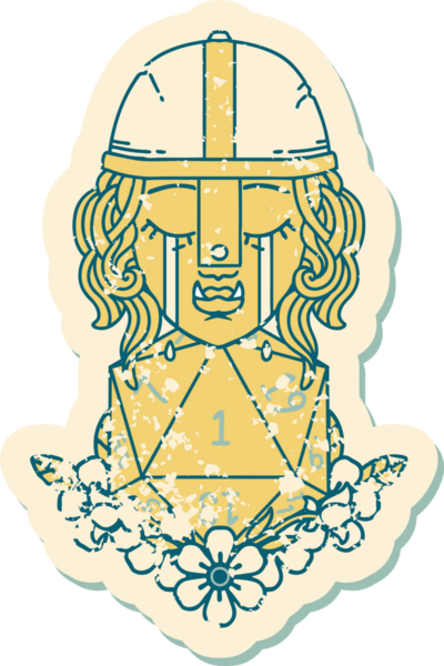 Retro Dövme Tarzı Ağlayan Ork Savaşçısı Karakteri Bir insan tarafından çizilmiş doğal bir D20 rulosu