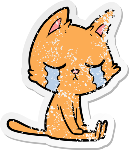 Bir insan tarafından çizilmiş ağlayan bir çizgi film kedisinin sıkıntılı çıkartması.