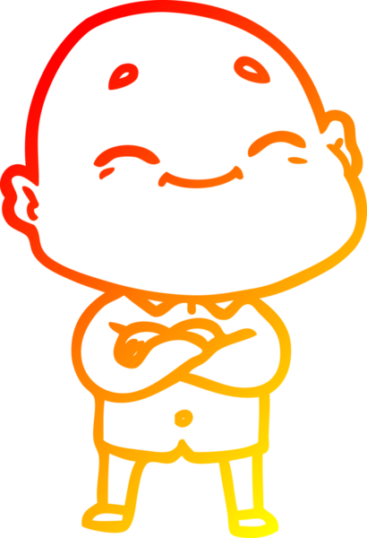 Bir insan tarafından çizilmiş, mutlu kel bir adamın çizgi çizimi.