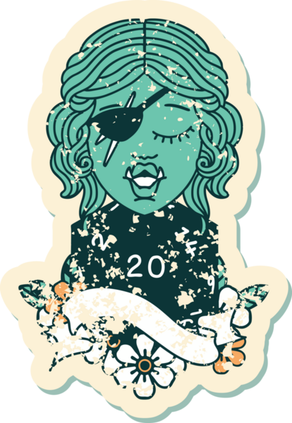 Retro Dövme Biçimi Bir insan tarafından çizilmiş 20 zarlı yarı ork