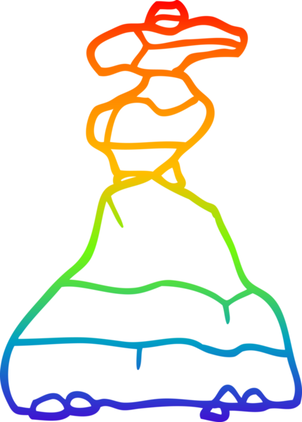 Bir insan tarafından çizilmiş istiflenmiş taşlardan oluşan bir karikatürün çizimi.