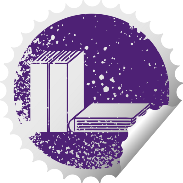 Bir insan tarafından çizilmiş kitapların derisi yüzülmüş dairesel soyma etiketi.