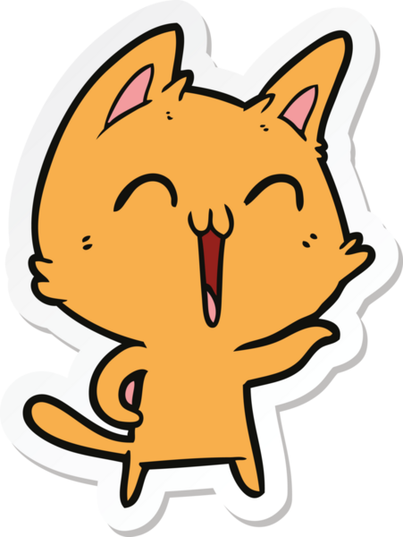 Bir insan tarafından çizilmiş mutlu çizgi film kedisinin çıkartması.