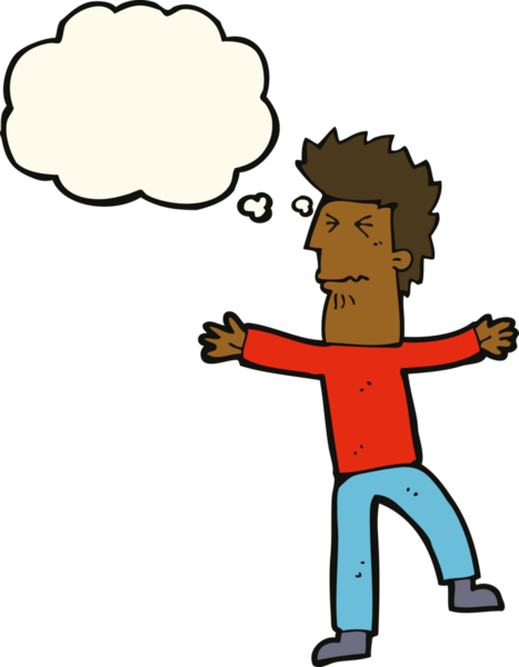 Bir insan tarafından çizilmiş düşünce baloncuğu olan stresli bir adam.