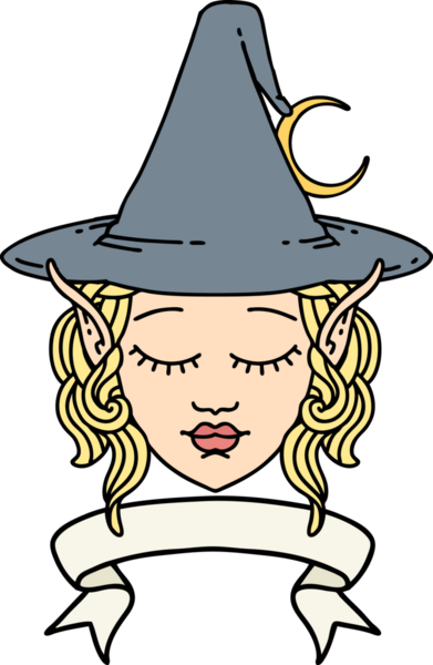 Retro Dövme Biçimi Elf karakteri yüzü bir insan tarafından çizilmiş pankartıyla