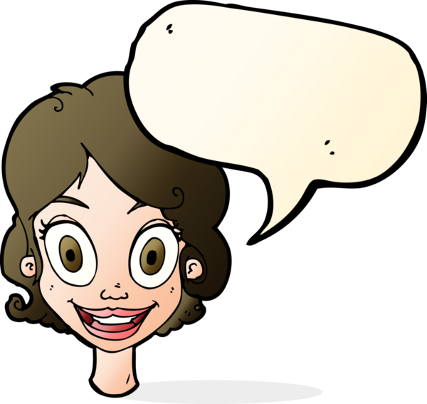 Bir insan tarafından çizilmiş konuşma balonlu mutlu kadın çizgi filmi.