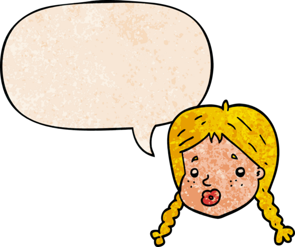 Çizgi filmdeki kızlar, bir insan tarafından çizilmiş eski moda bir konuşma baloncuğuyla karşı karşıya.