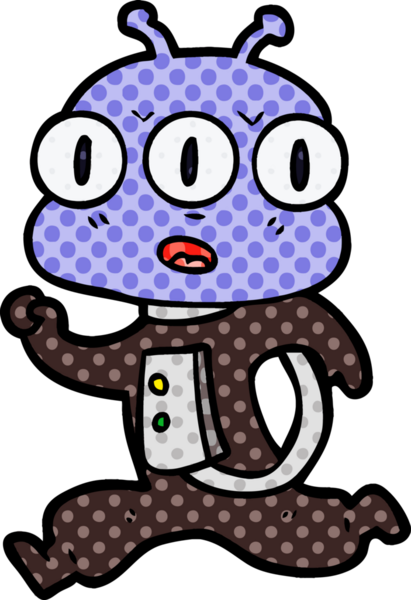 Bir insan tarafından çizilmiş üç gözlü uzaylı çizgi filmi.