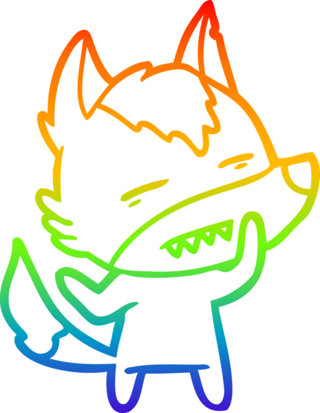 Gökkuşağı gradyan çizgi çizimi bir insan tarafından çizilmiş dişleri gösteren bir kurt çizgi