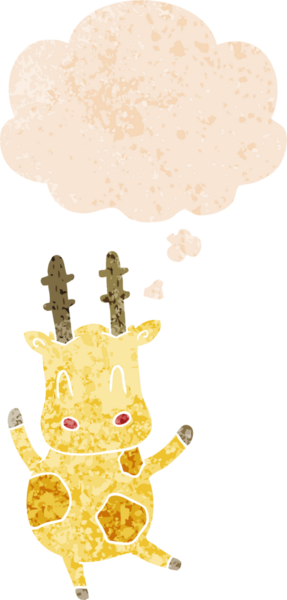 Düşünce baloncuklu şirin zürafa grunge sıkıntılı retro dokuma tarzı bir insan tarafından çizilmiş