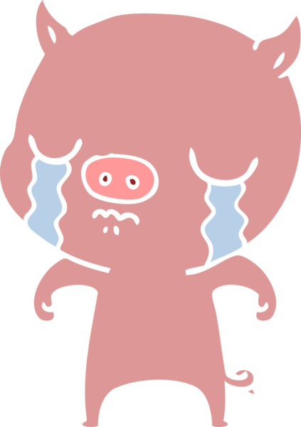 Bir insan tarafından çizilmiş düz renkli çizgi film domuz ağlaması.