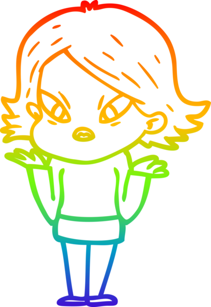 Çizgi film çizen gökkuşağı gradyanı bir insan tarafından çizilmiş stresli kadın.