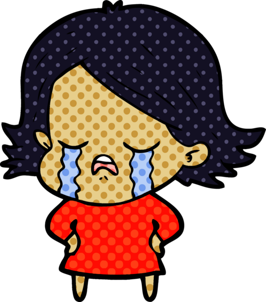 Bir insan tarafından çizilmiş ağlayan çizgi film kızı.