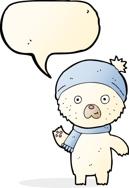 Bir insan tarafından çizilmiş konuşma baloncuğuyla kutup ayısını sallayan çizgi film.