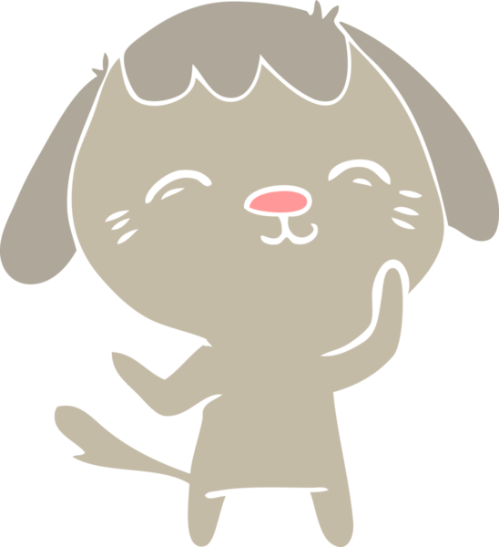 Bir insan tarafından çizilmiş mutlu düz renkli çizgi film köpeği.