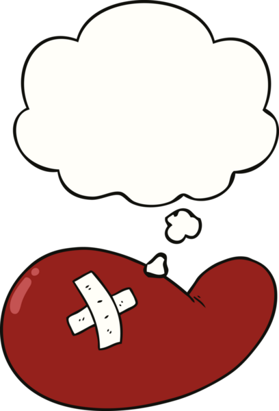 Bir insan tarafından çizilmiş düşünce baloncuğuyla yaralanmış safra kesesi.