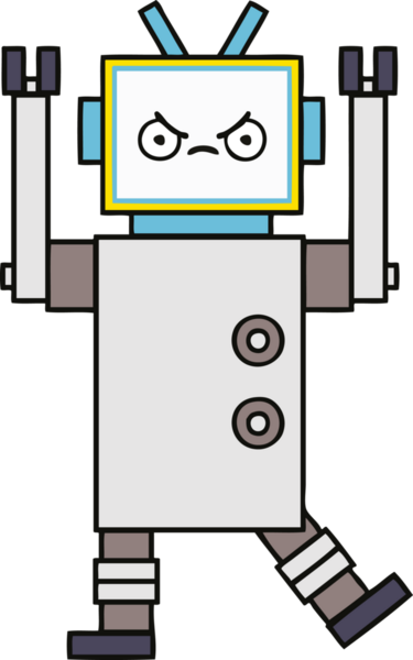 Bir insan tarafından çizilmiş sevimli bir robot karikatürü.