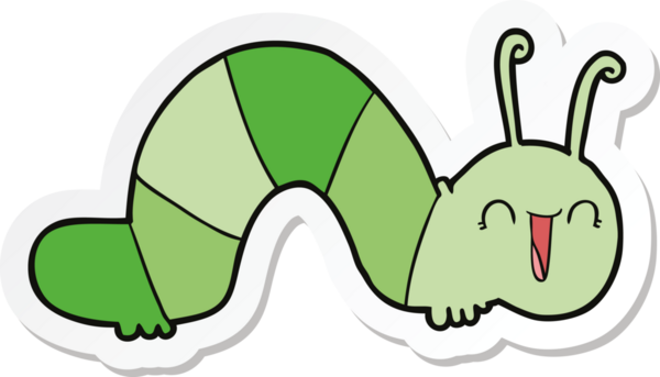 Bir insan tarafından çizilmiş mutlu tırtılın çıkartması.