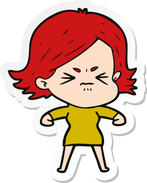 Bir insan tarafından çizilmiş kızgın bir kızın çıkartması.