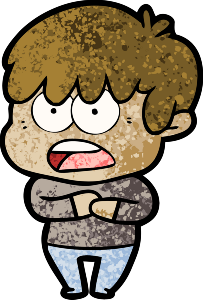 Bir insan tarafından çizilmiş endişeli çizgi film çocuğu.