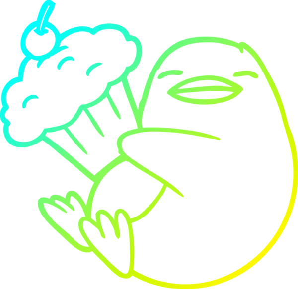 Soğuk gradyan çizgisi üzerinde bir insan tarafından çizilmiş kek olan penguen çizgi filmi.