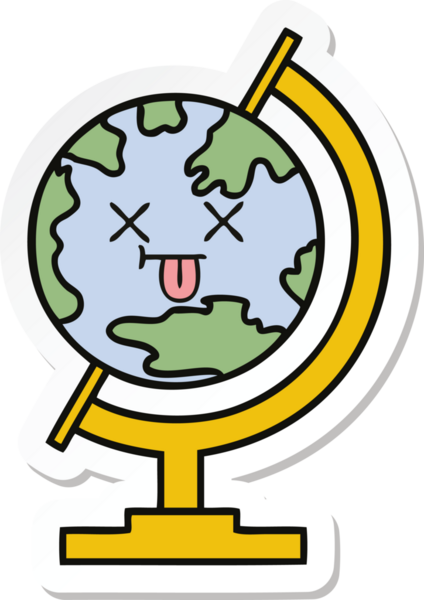 Bir insan tarafından çizilmiş şirin bir dünya karikatürü çıkartması.