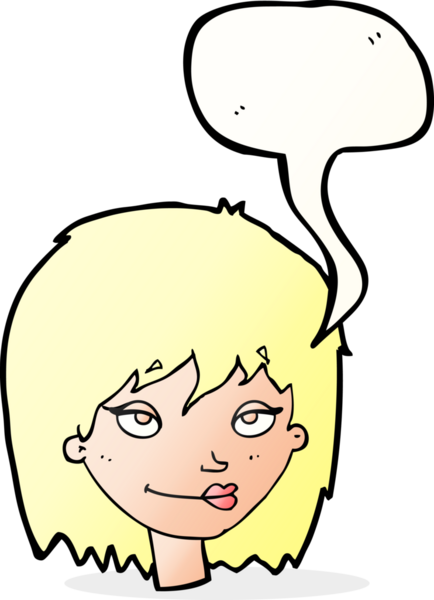 Bir insan tarafından çizilmiş konuşma balonu olan gülümseyen bir kadın.