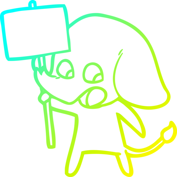 Bir insan tarafından çizilmiş levha taşıyan şirin bir filin soğuk gradyan çizgisi.