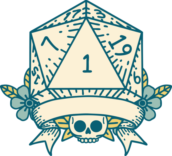 Retro Dövme Biçimi Doğal Bir d20 zar bir insan tarafından çizildi