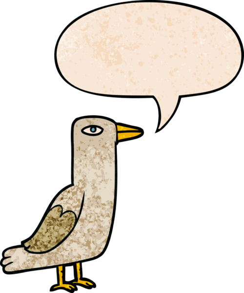 Konuşma baloncuğu olan karikatür kuşu insan tarafından çizilmiş eski doku.