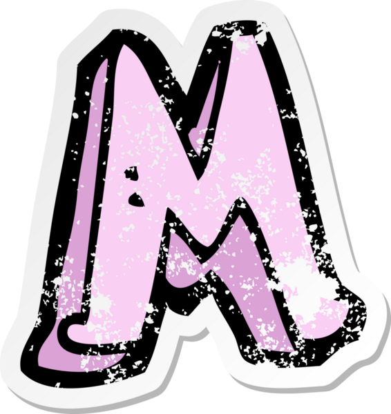 Bir insan tarafından çizilmiş M harfinin gerilimli yapıştırması.