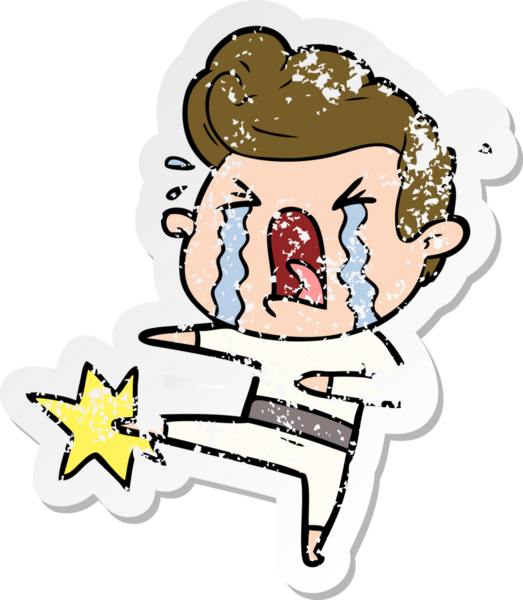 Bir insan tarafından çizilmiş ağlayan bir karikatür çıkartması.