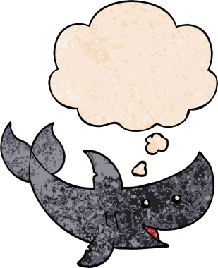 Düşünce baloncuğu olan çizgi film köpekbalığı bir insan tarafından çizilmiş.