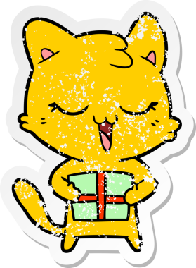 Bir insan tarafından çizilmiş mutlu çizgi film kedisinin sıkıntılı çıkartması.