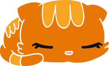 Çizgi film illüstrasyonu: kawaii bir insan tarafından çizilmiş sevimli uyuyan kedi yavrusu.