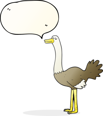 Bir insan tarafından çizilmiş serbest konuşma balonu deve kuşu karikatürü.