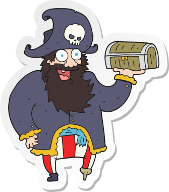 Bir insan tarafından çizilmiş hazine sandığı olan bir korsan kaptanın çıkartması.