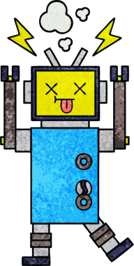 Bir insan tarafından çizilen robot arızasının retro grunge desen karikatürü