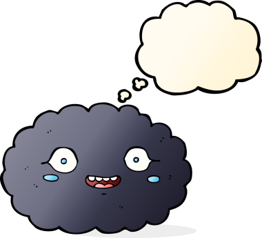 Bir insan tarafından çizilmiş düşünce baloncuklu mutlu çizgi film bulutu