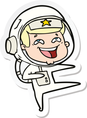 Bir insan tarafından çizilmiş, gülen astronotun çıkartması.
