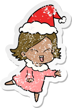 Noel Baba şapkası takan bir kızın insan tarafından çizilmiş üzgün bir el çıkartması çizimi.