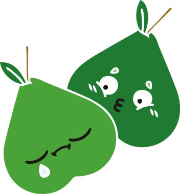 Bir insan tarafından çizilmiş armutun düz renkli retro karikatürü