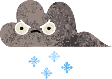 Bir insan tarafından çizilmiş fırtına kar bulutunun retro çizim tarzı karikatürü