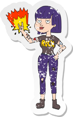 Bir insan tarafından çizilmiş bir rock kızının gerilimli çıkartması.