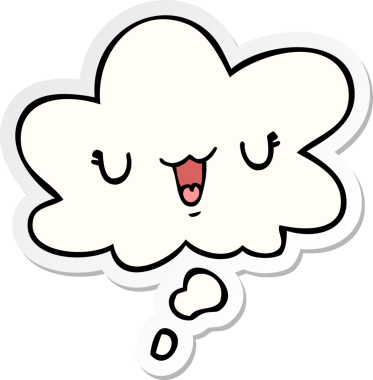 Düşünce baloncuklu şirin mutlu çizgi film yüzü bir insan tarafından çizilmiş çıkartma gibi.