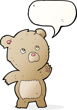 Bir insan tarafından çizilmiş konuşma balonlu meraklı oyuncak ayı.