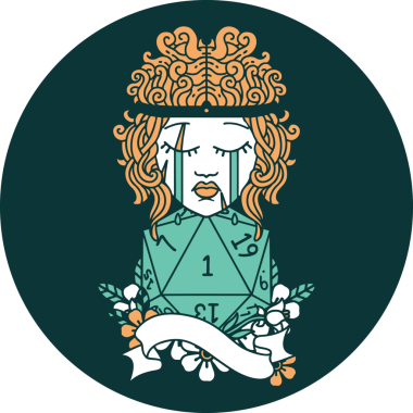 Bir insan tarafından çizilmiş doğal bir D20 ile ağlayan insan barbarlığının simgesi.