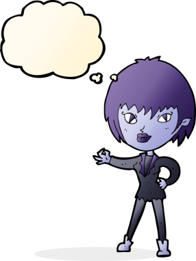 Bir insan tarafından çizilmiş düşünce balonlu vampir kız.