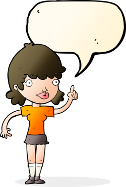 Bir insan tarafından çizilmiş konuşma baloncuğu fikri olan bir karikatür kadın.